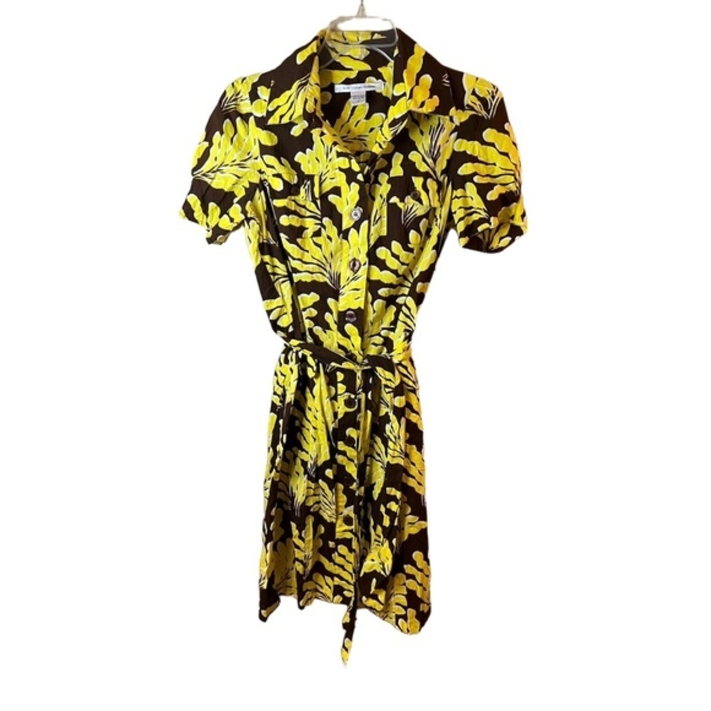 Diane Von Furstenberg “Clio” Yellow Floral Collared Belted Dress Size 0
